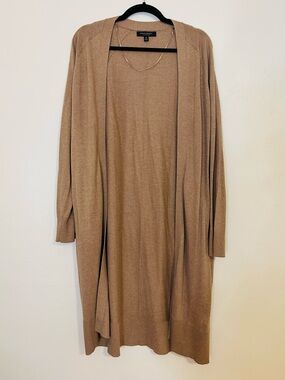 Banana Republic Silk Cotton Long Open Cardigan in Camel